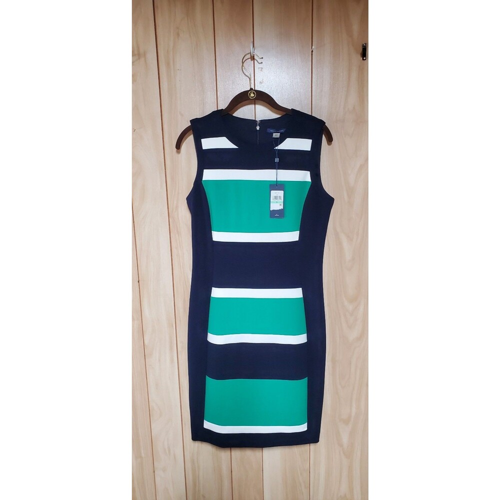 NWT Tommy Hilfiger Colorblock Navy, Green & White Stripes Sheath Dress Size 8
